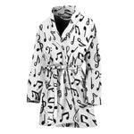 White And Black Music Note Pattern Print Women's Bathrobe