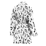 White And Black Music Note Pattern Print Women's Bathrobe