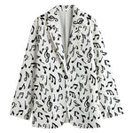 White And Black Music Note Pattern Print Women's Blazer