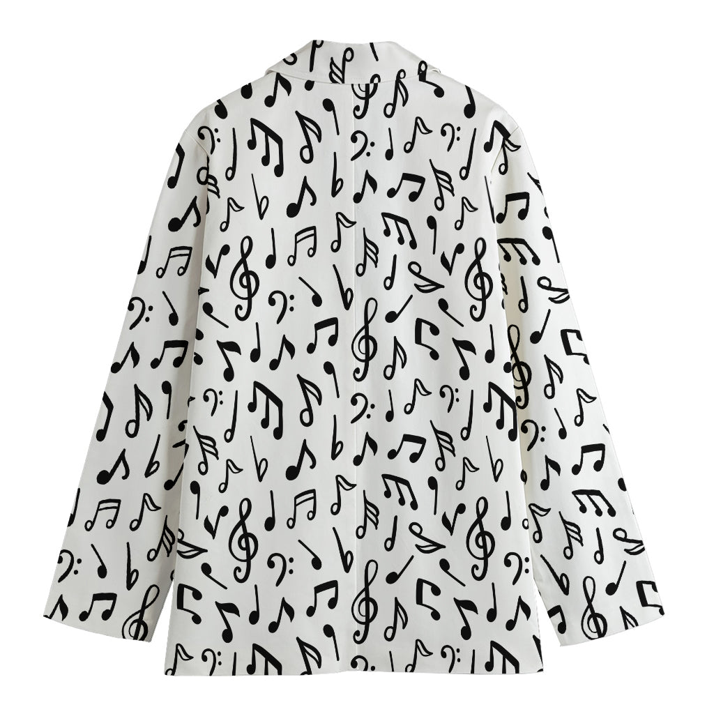 White And Black Music Note Pattern Print Women's Blazer