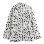 White And Black Music Note Pattern Print Women's Blazer