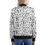 White And Black Music Note Pattern Print Women's Bomber Jacket