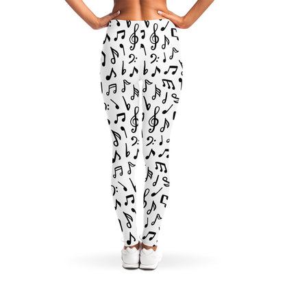 White And Black Music Note Pattern Print Women's Leggings