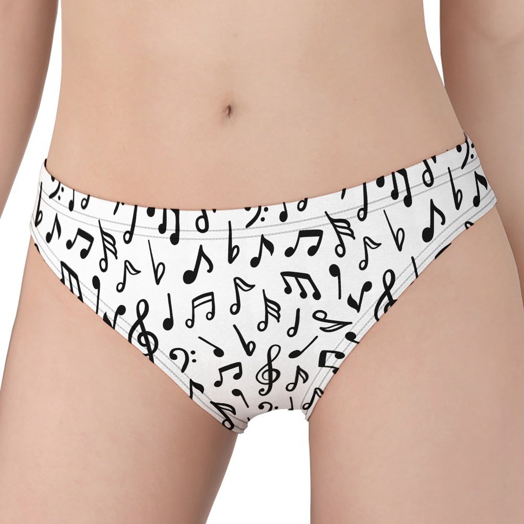 White And Black Music Note Pattern Print Women's Panties