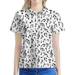 White And Black Music Note Pattern Print Women's Polo Shirt
