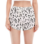 White And Black Music Note Pattern Print Women's Split Running Shorts