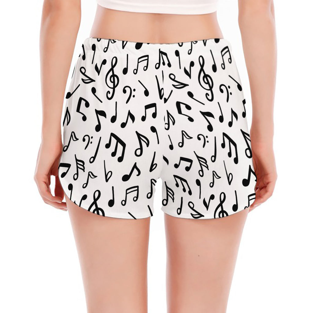 White And Black Music Note Pattern Print Women's Split Running Shorts