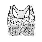 White And Black Music Note Pattern Print Women's Sports Bra