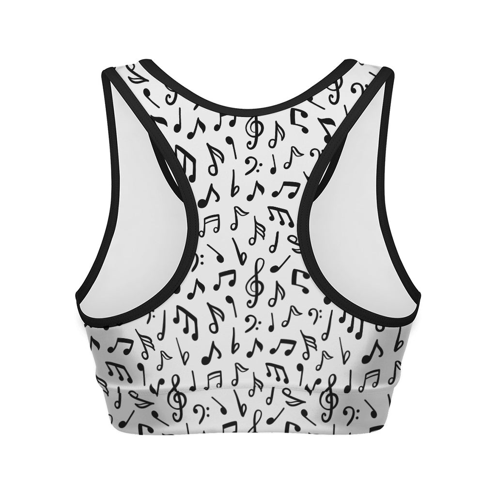 White And Black Music Note Pattern Print Women's Sports Bra