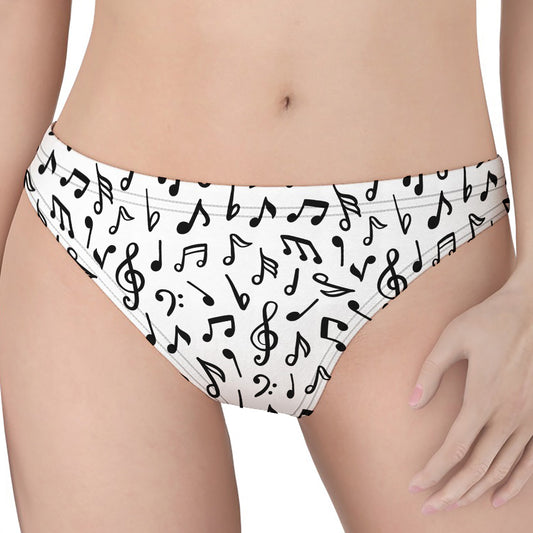 White And Black Music Note Pattern Print Women's Thong