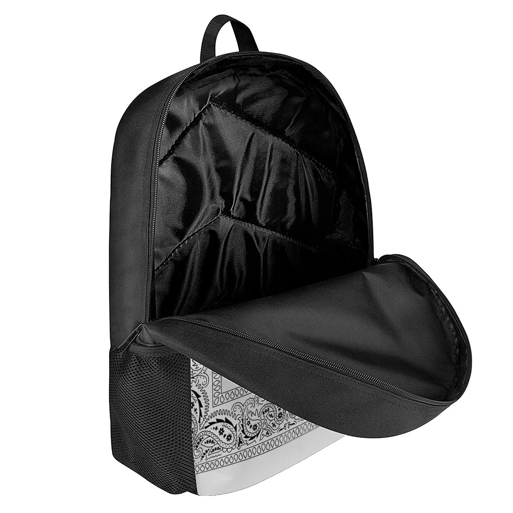 White And Black Paisley Bandana Print 17 Inch Backpack