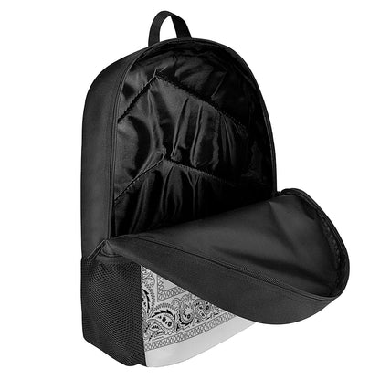 White And Black Paisley Bandana Print 17 Inch Backpack
