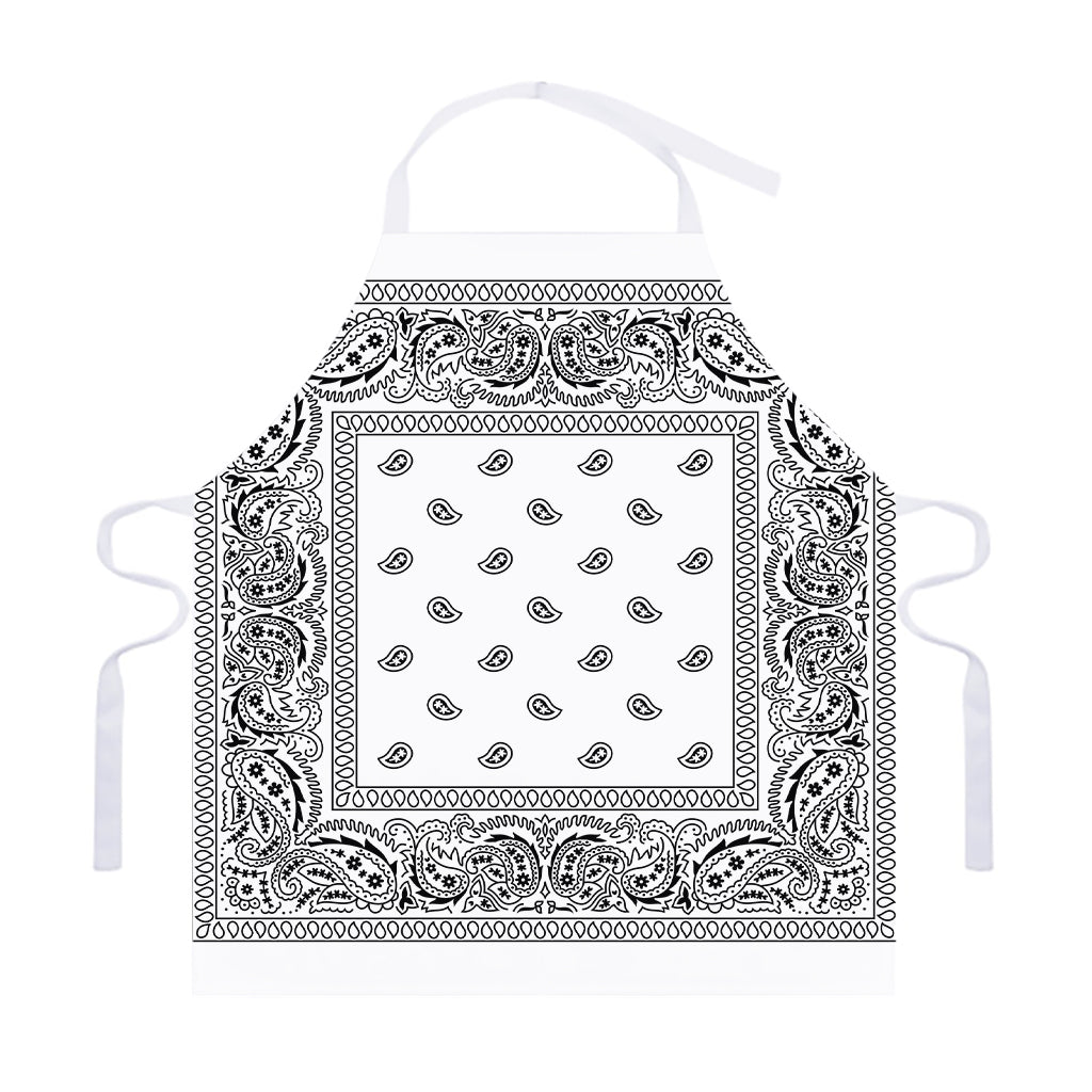 White And Black Paisley Bandana Print Adjustable Apron