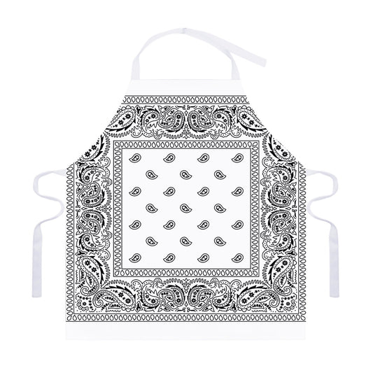 White And Black Paisley Bandana Print Adjustable Apron
