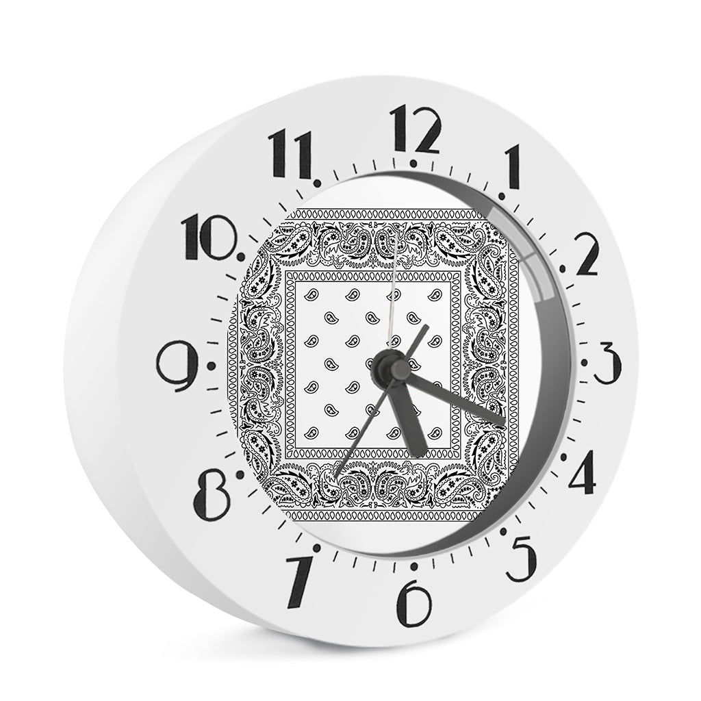 White And Black Paisley Bandana Print Alarm Clock