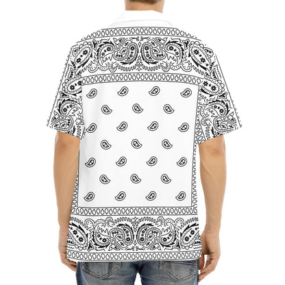 White And Black Paisley Bandana Print Aloha Shirt