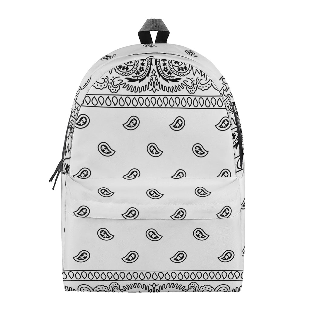 White And Black Paisley Bandana Print Backpack