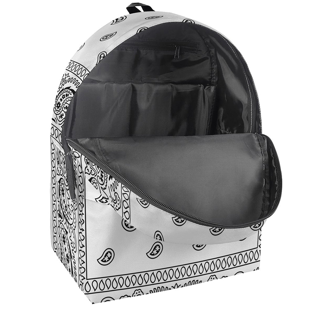 White And Black Paisley Bandana Print Backpack