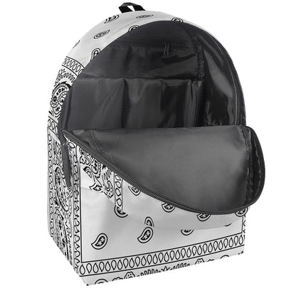 White And Black Paisley Bandana Print Backpack