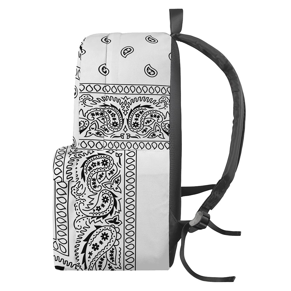 White And Black Paisley Bandana Print Backpack