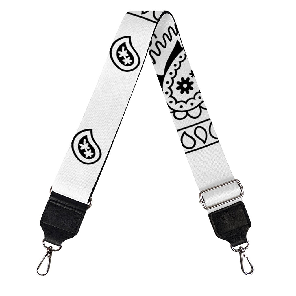 White And Black Paisley Bandana Print Bag Strap