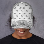 White And Black Paisley Bandana Print Baseball Cap