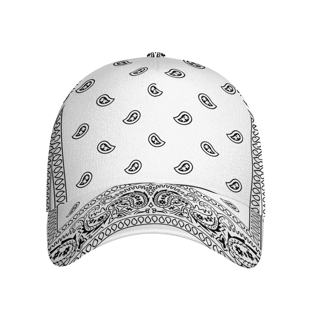White And Black Paisley Bandana Print Baseball Cap