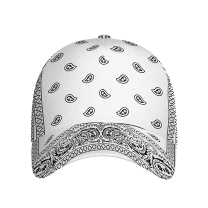 White And Black Paisley Bandana Print Baseball Cap