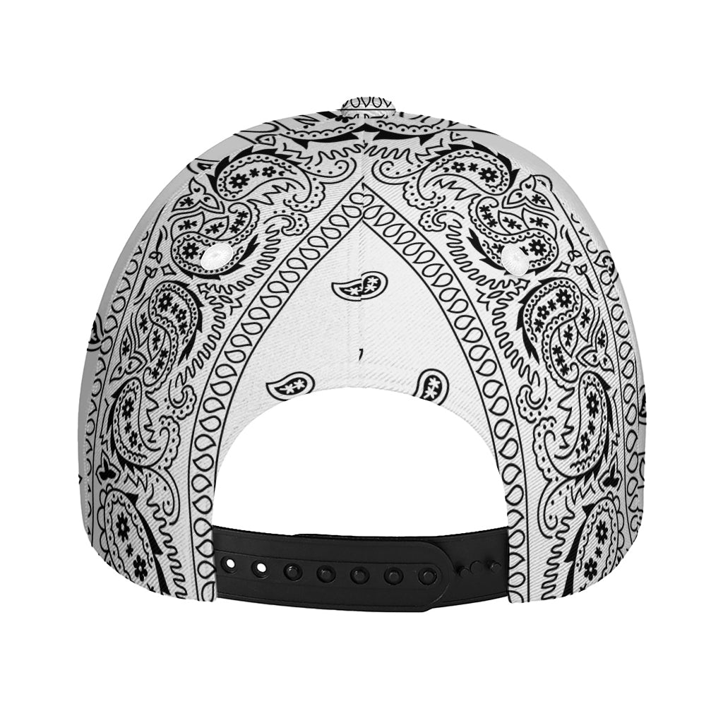 White And Black Paisley Bandana Print Baseball Cap