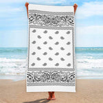 White And Black Paisley Bandana Print Beach Towel