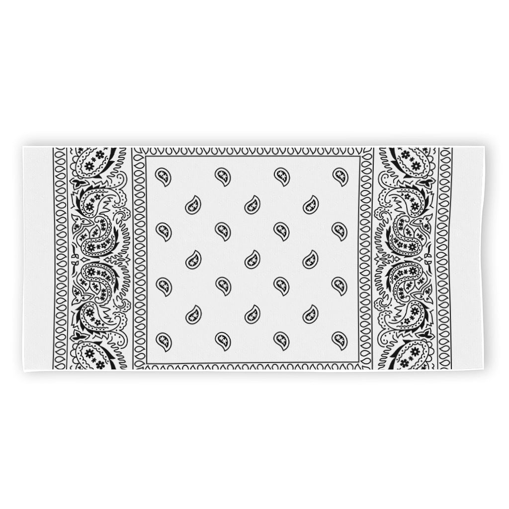 White And Black Paisley Bandana Print Beach Towel