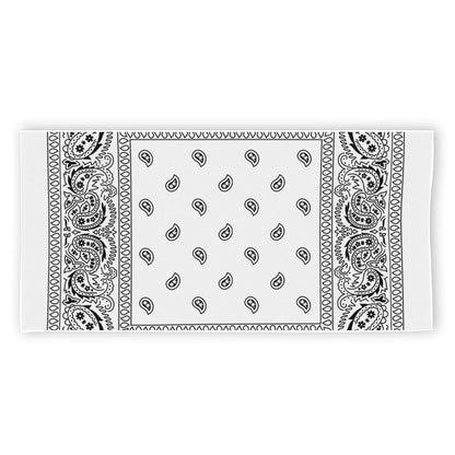 White And Black Paisley Bandana Print Beach Towel