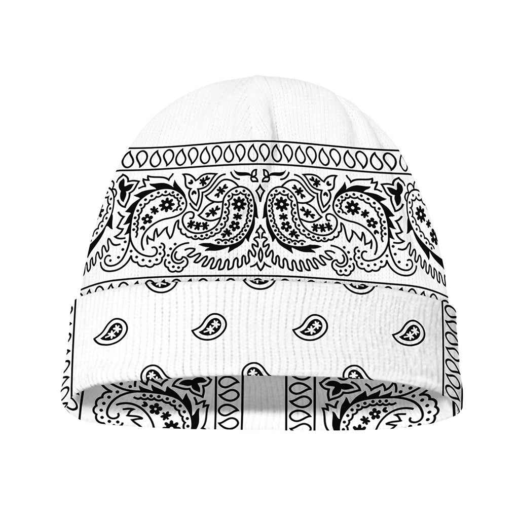 White And Black Paisley Bandana Print Beanie