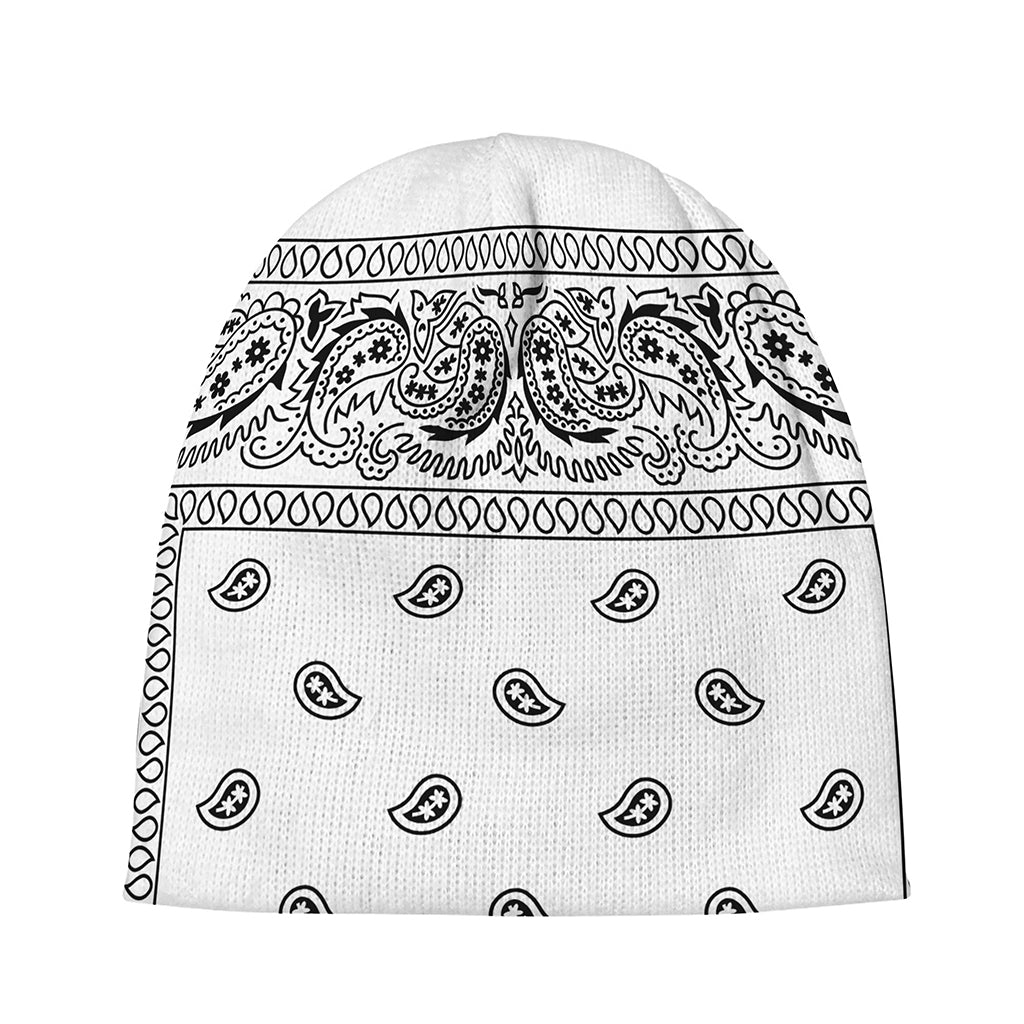 White And Black Paisley Bandana Print Beanie