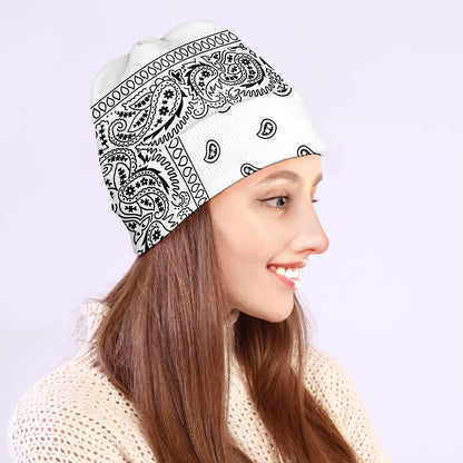 White And Black Paisley Bandana Print Beanie