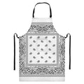 White And Black Paisley Bandana Print Bib Apron With Pocket