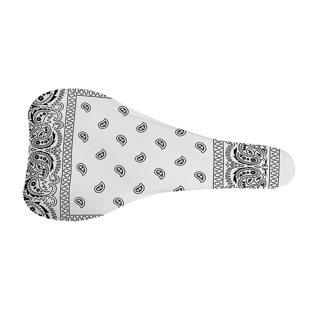 White And Black Paisley Bandana Print Bicycle Seat Cover