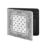 White And Black Paisley Bandana Print Bifold Wallet