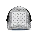 White And Black Paisley Bandana Print Black Mesh Trucker Hat
