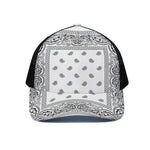 White And Black Paisley Bandana Print Black Mesh Trucker Cap