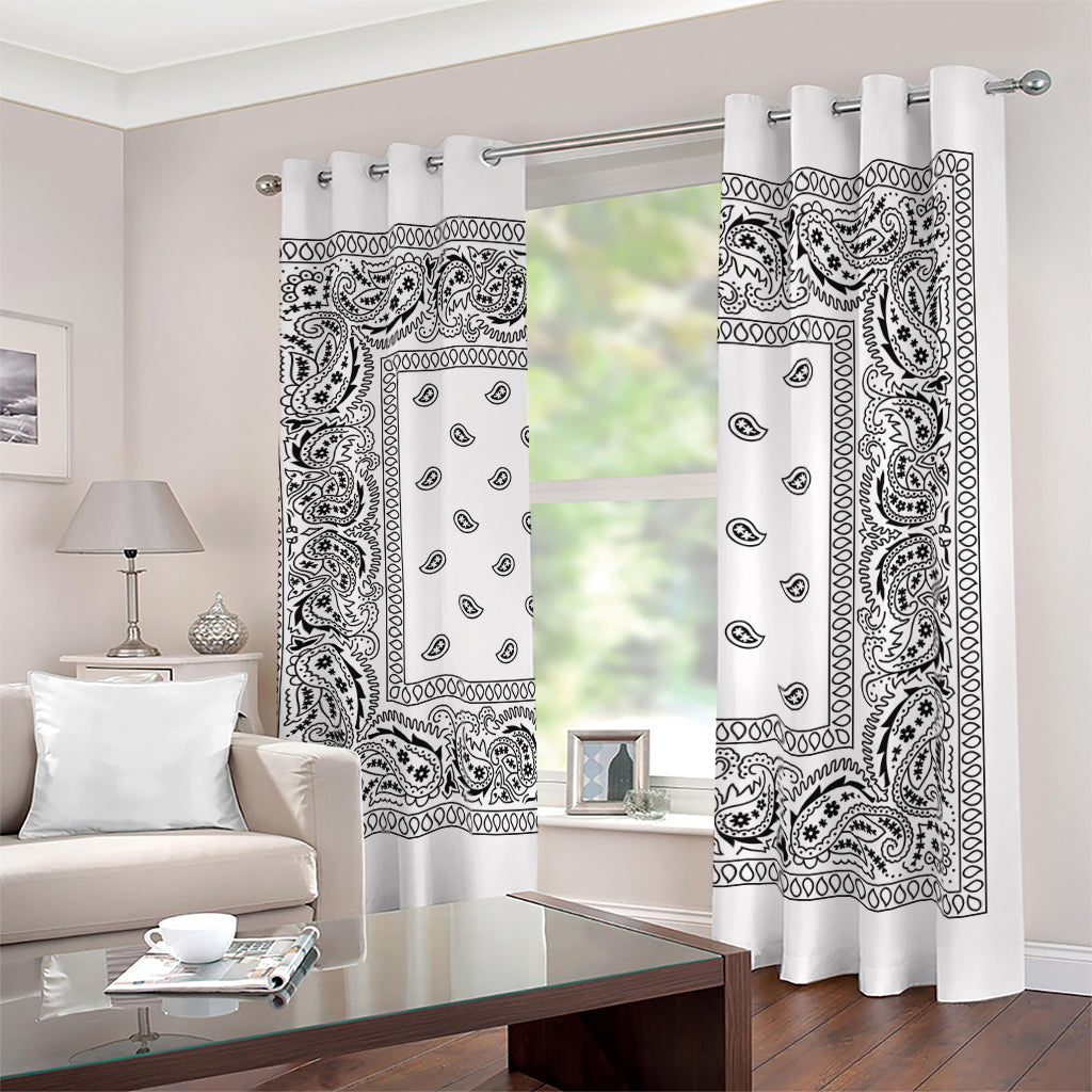 White And Black Paisley Bandana Print Blackout Grommet Curtains