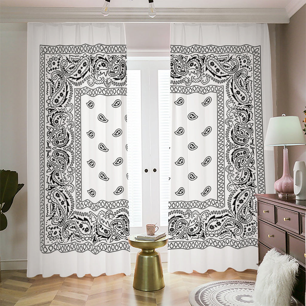 White And Black Paisley Bandana Print Blackout Pencil Pleat Curtains