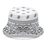 White And Black Paisley Bandana Print Bucket Hat