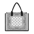 White And Black Paisley Bandana Print Canvas Tote Bag