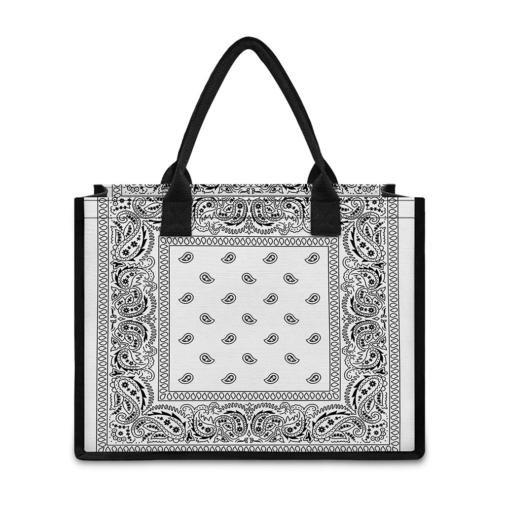 White And Black Paisley Bandana Print Canvas Tote Bag