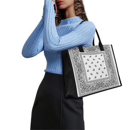White And Black Paisley Bandana Print Canvas Tote Bag