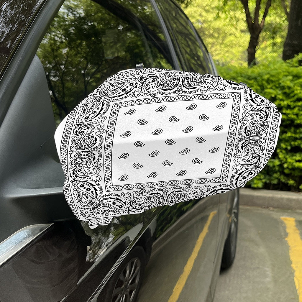White And Black Paisley Bandana Print Car Side Mirror Covers