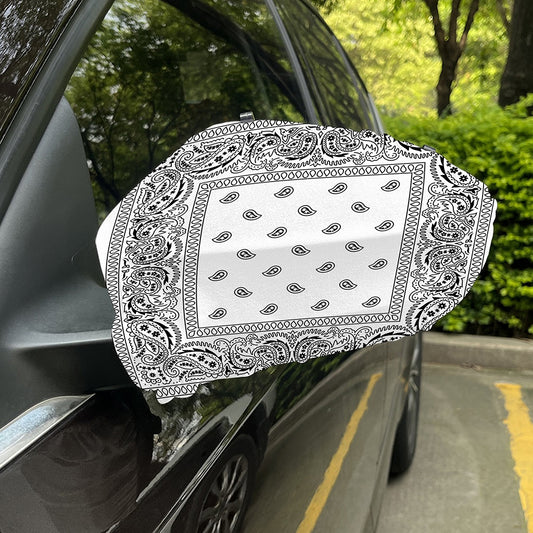 White And Black Paisley Bandana Print Car Side Mirror Covers