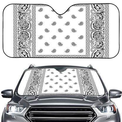 White And Black Paisley Bandana Print Car Windshield Sun Shade