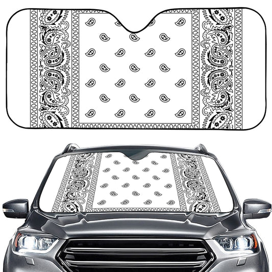 White And Black Paisley Bandana Print Car Windshield Sun Shade